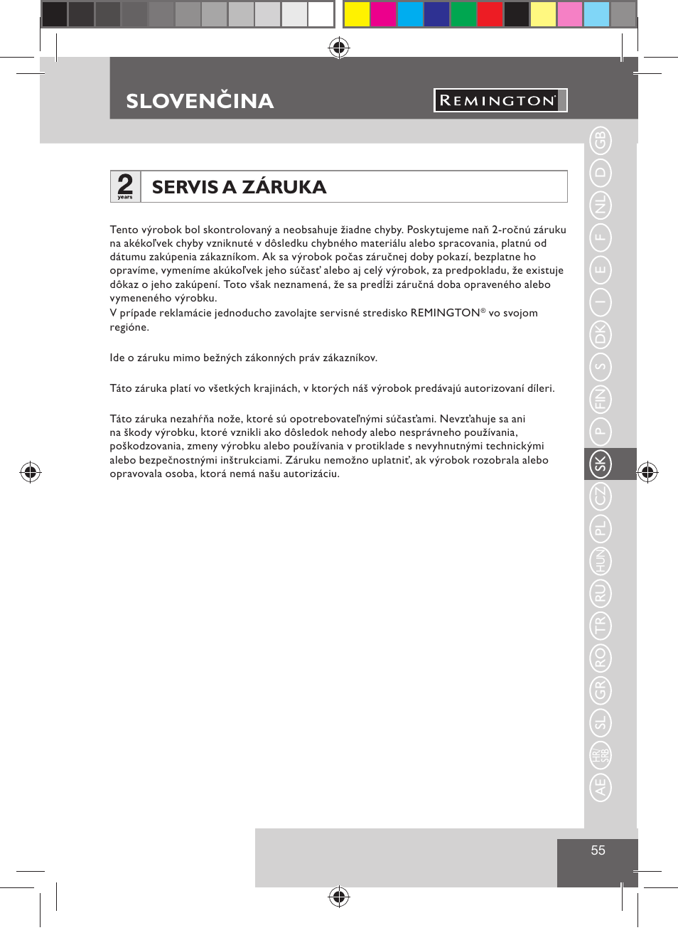 Slovenčina, Servis a záruka | Remington BHT300 User Manual | Page 57 / 108