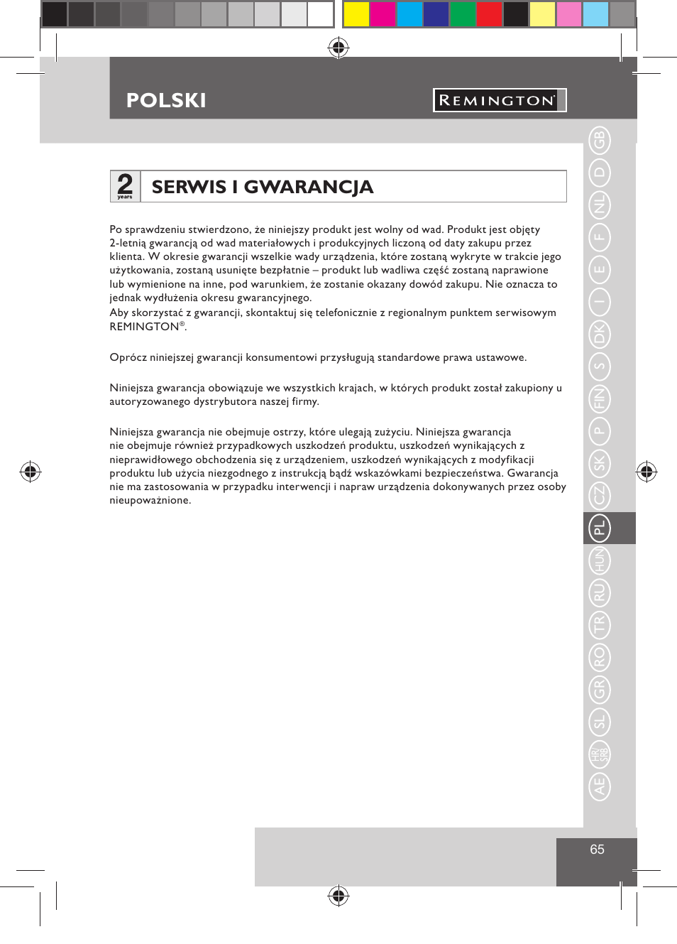 Polski, Serwis i gwarancja | Remington BHT300 User Manual | Page 67 / 108