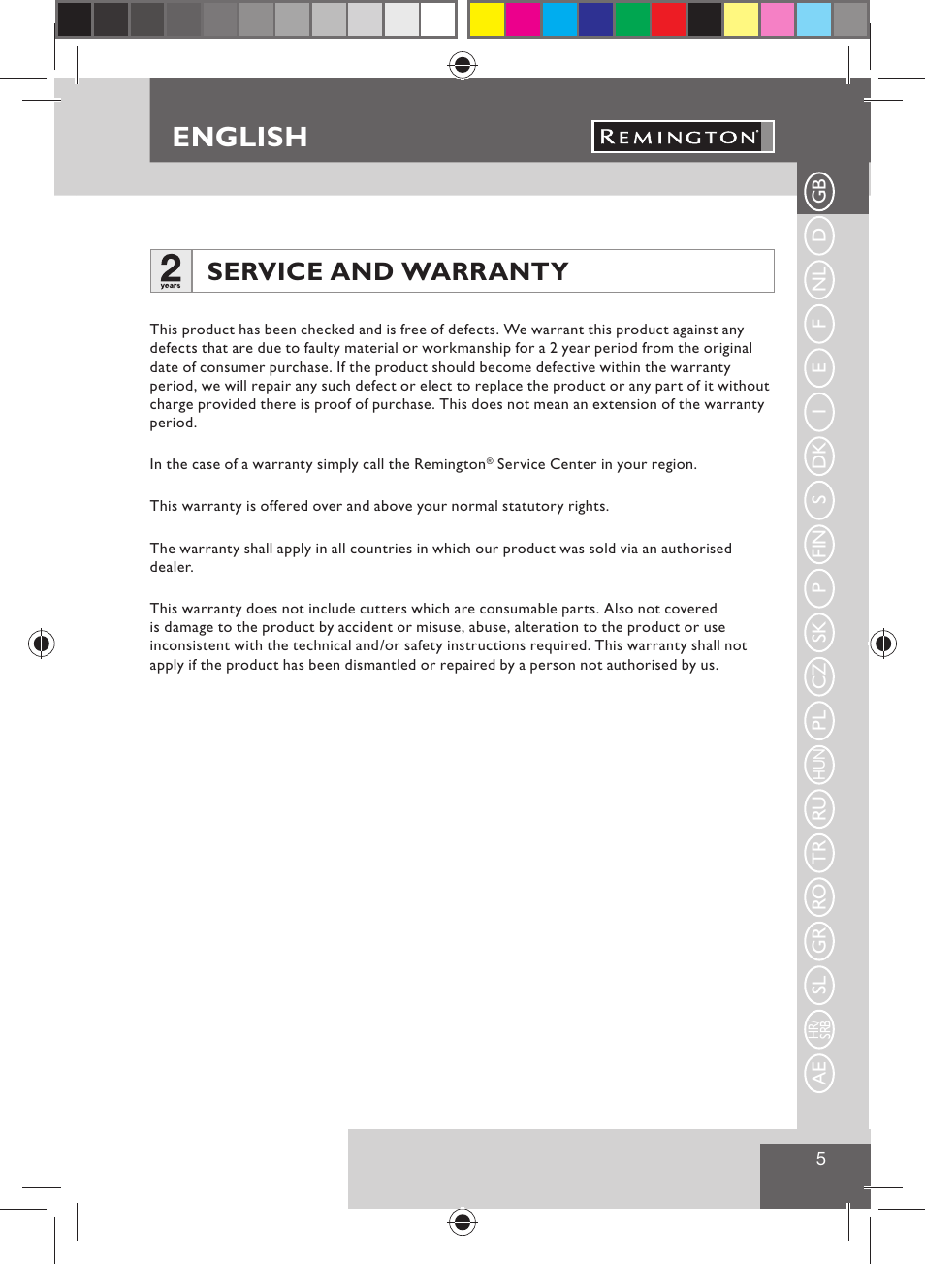 English, Service and warranty | Remington BHT300 User Manual | Page 7 / 108