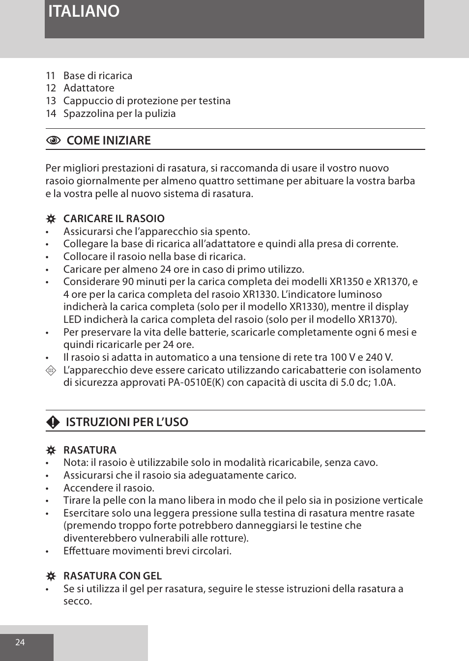 Italiano | Remington XR1370 User Manual | Page 24 / 88