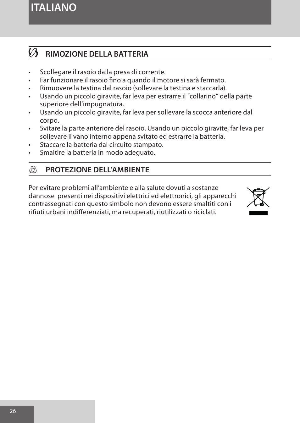 Italiano | Remington XR1370 User Manual | Page 26 / 88