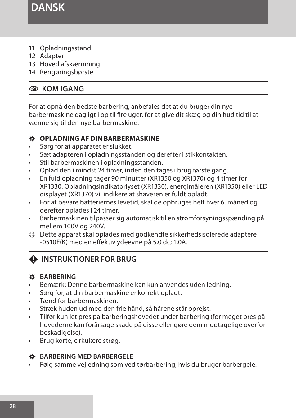 Dansk | Remington XR1370 User Manual | Page 28 / 88