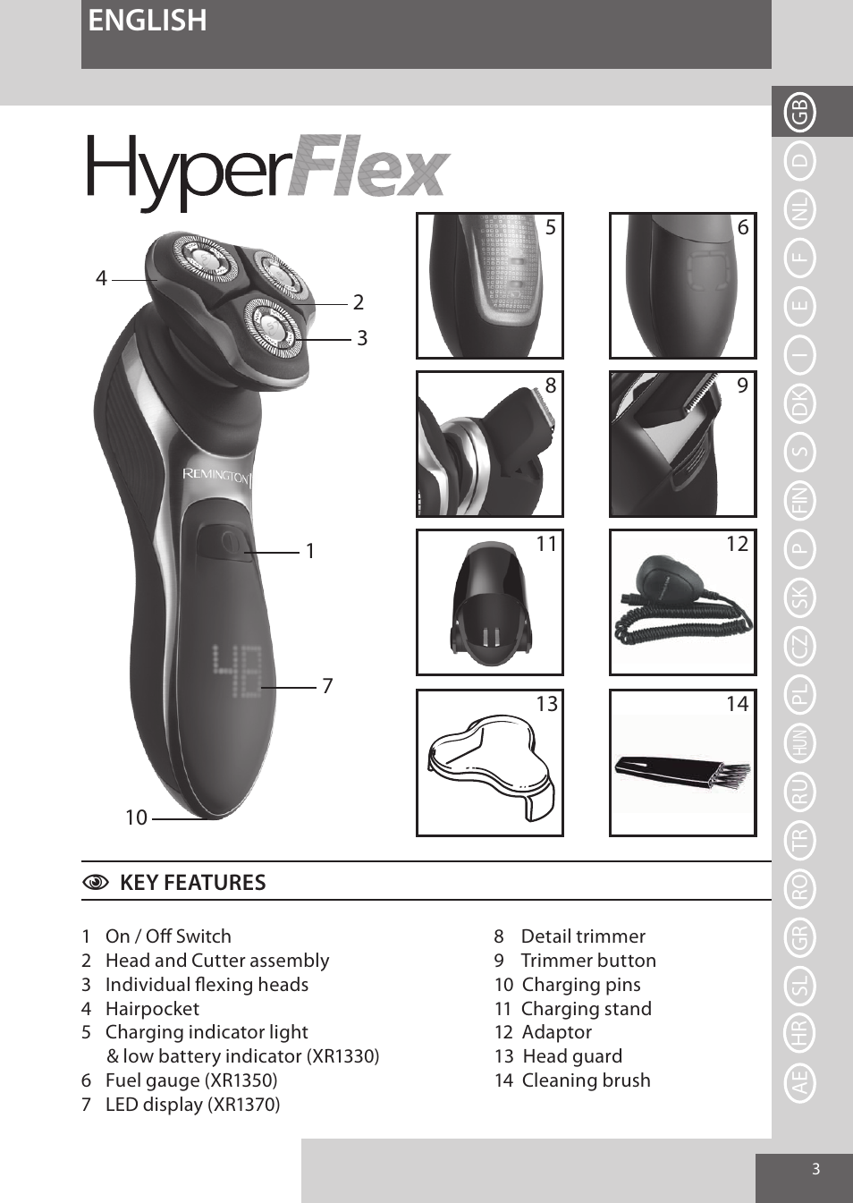 English | Remington XR1370 User Manual | Page 3 / 88