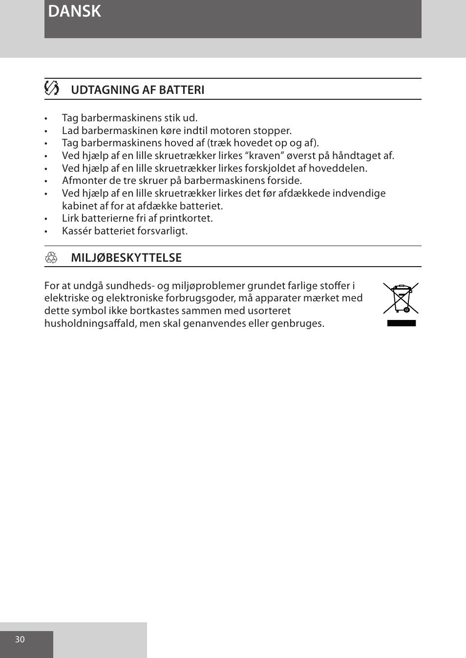 Dansk | Remington XR1370 User Manual | Page 30 / 88