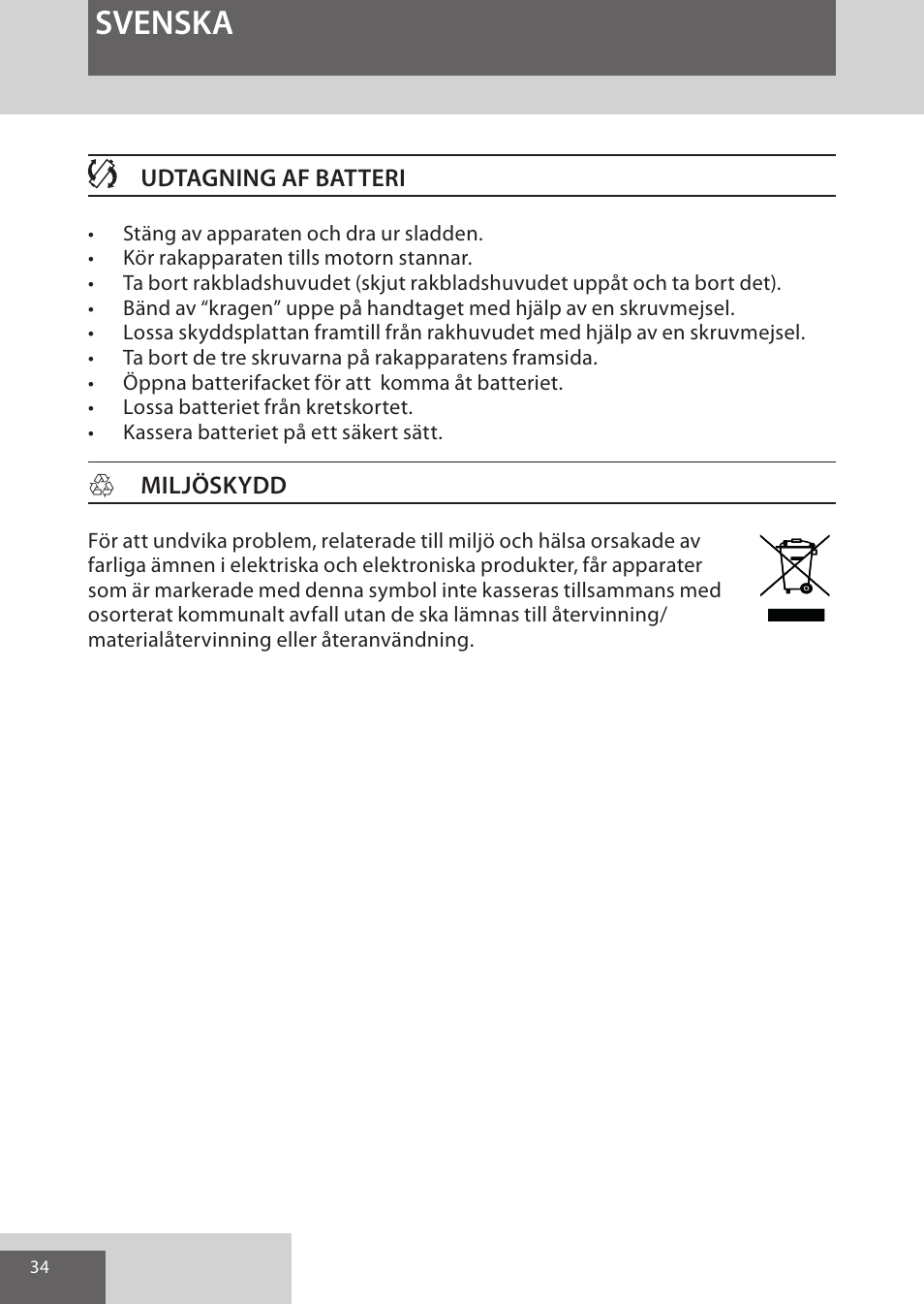 Svenska | Remington XR1370 User Manual | Page 34 / 88