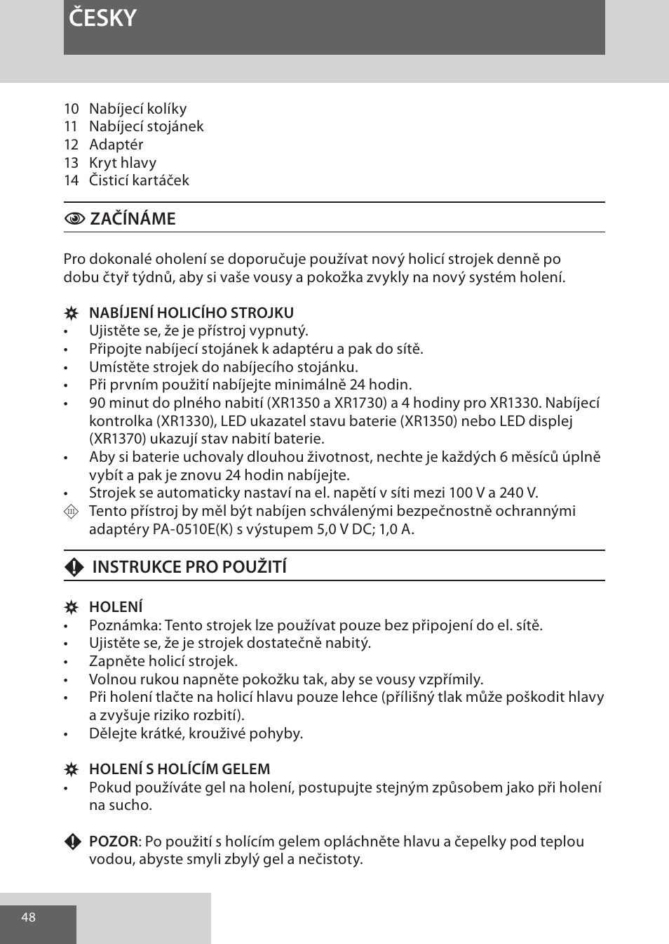 Česky | Remington XR1370 User Manual | Page 48 / 88