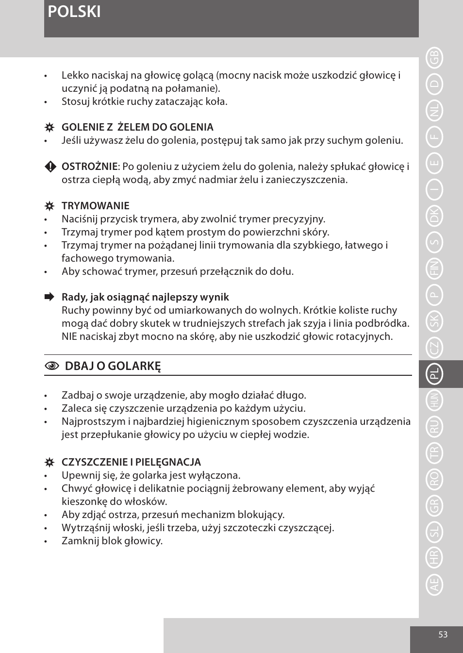 Polski | Remington XR1370 User Manual | Page 53 / 88