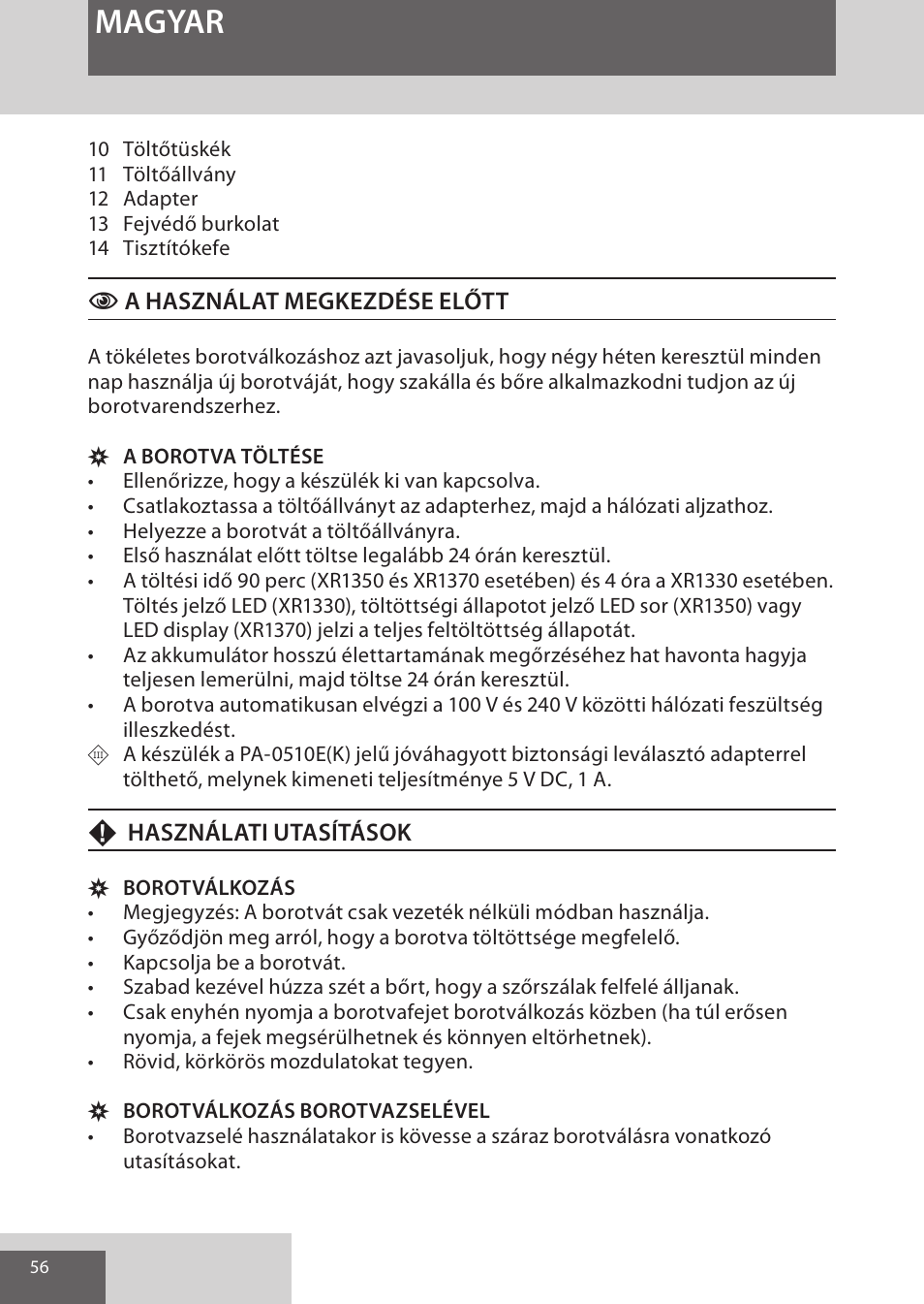 Magyar | Remington XR1370 User Manual | Page 56 / 88