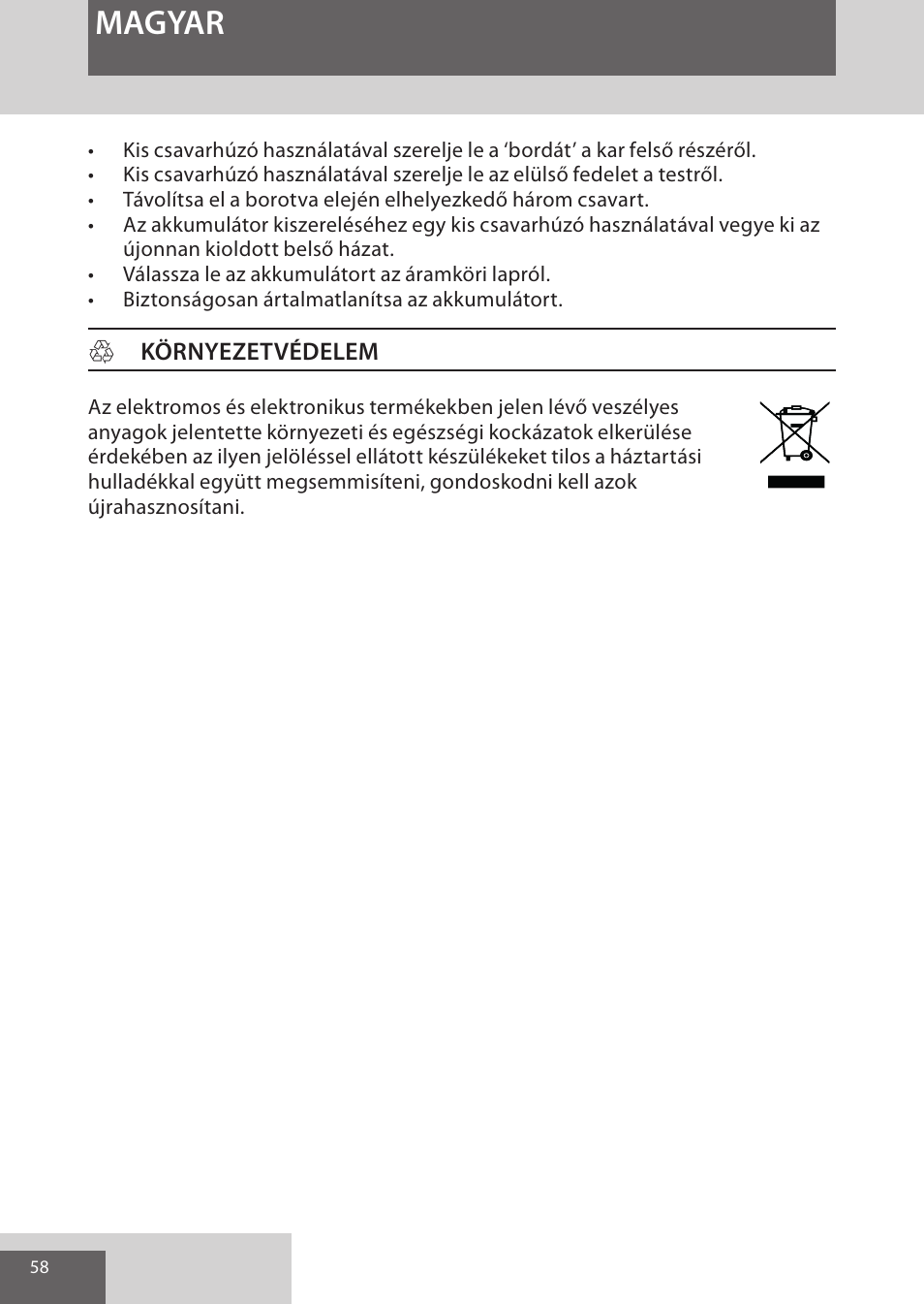 Magyar | Remington XR1370 User Manual | Page 58 / 88