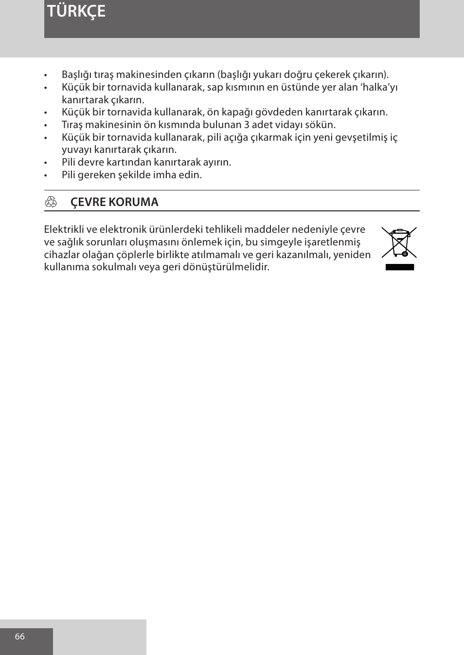 Türkçe | Remington XR1370 User Manual | Page 66 / 88