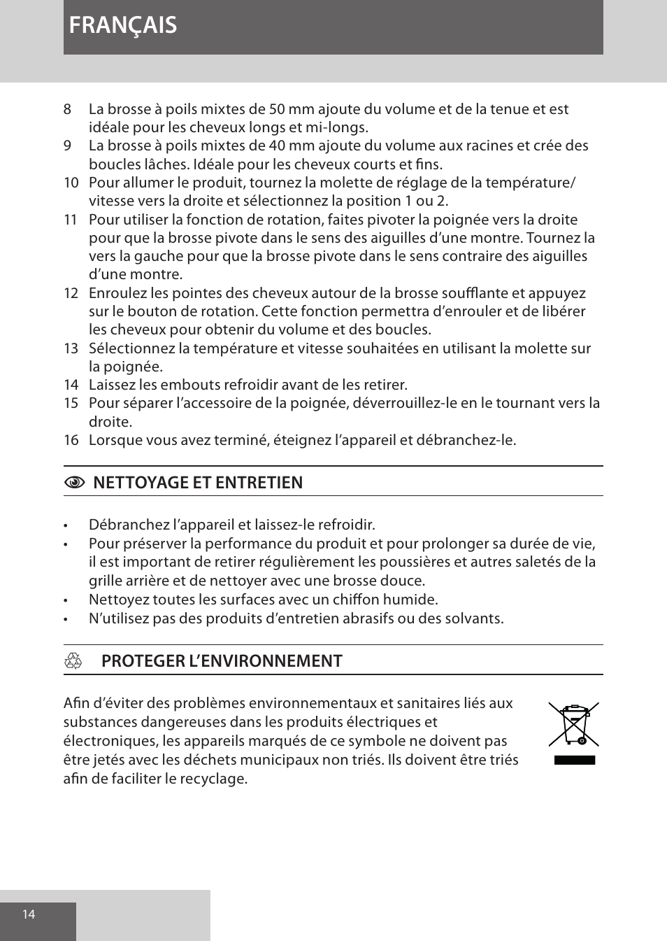 Français | Remington AS8090 User Manual | Page 14 / 68