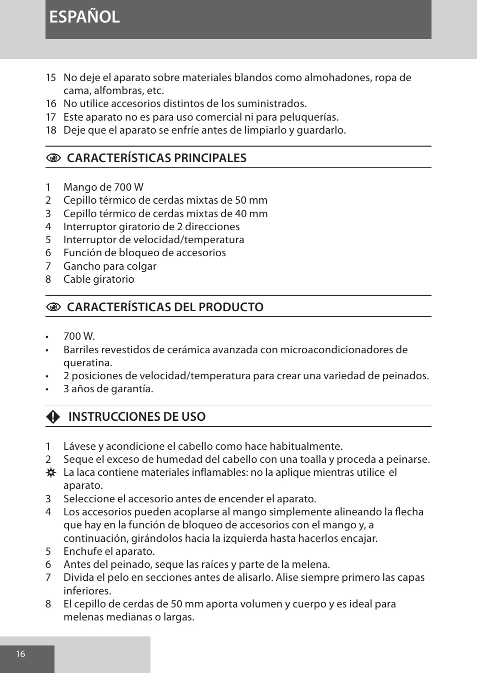 Español | Remington AS8090 User Manual | Page 16 / 68