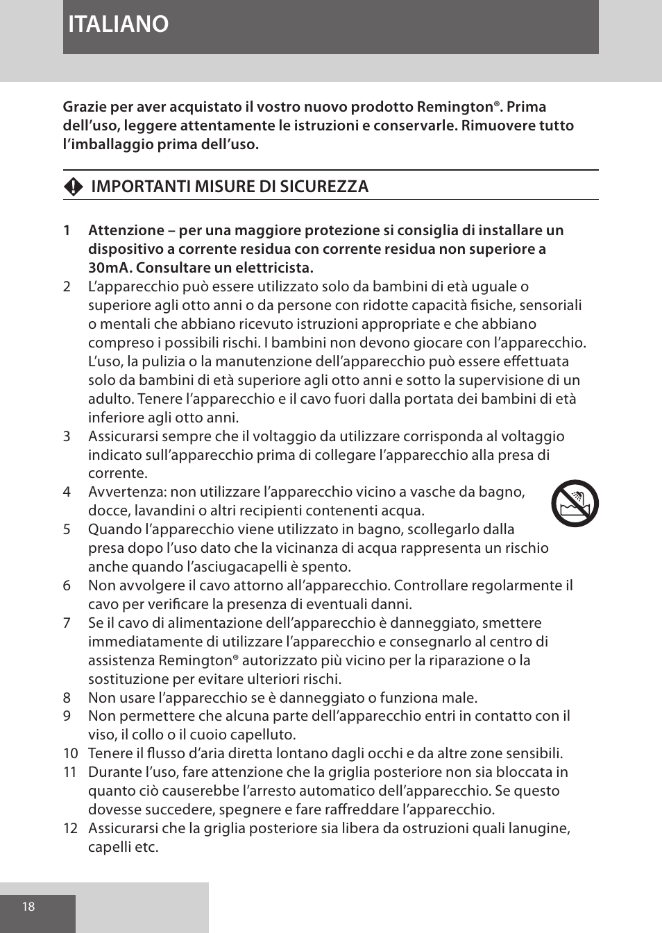 Italiano | Remington AS8090 User Manual | Page 18 / 68
