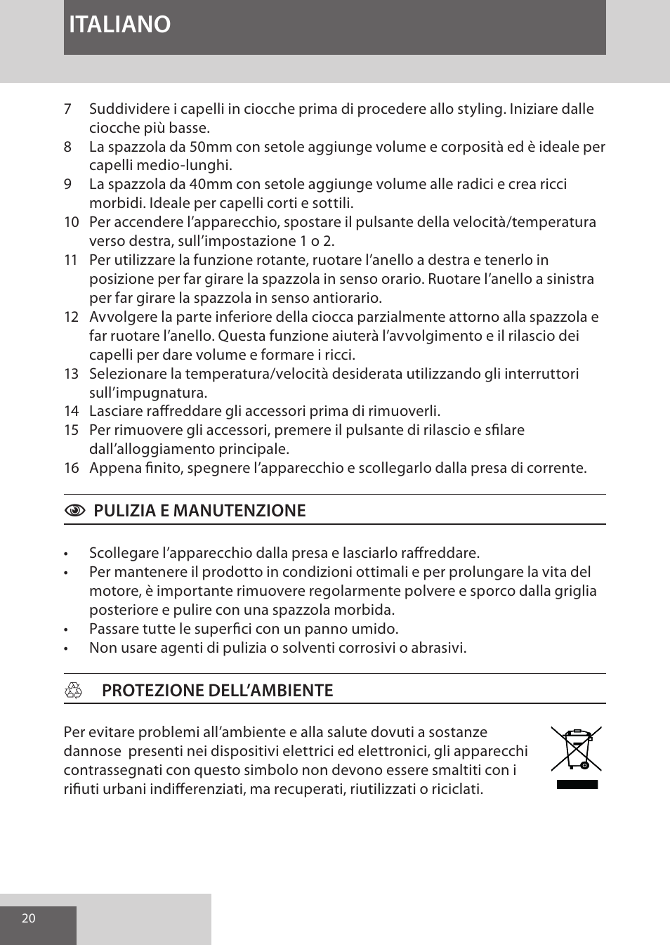 Italiano | Remington AS8090 User Manual | Page 20 / 68