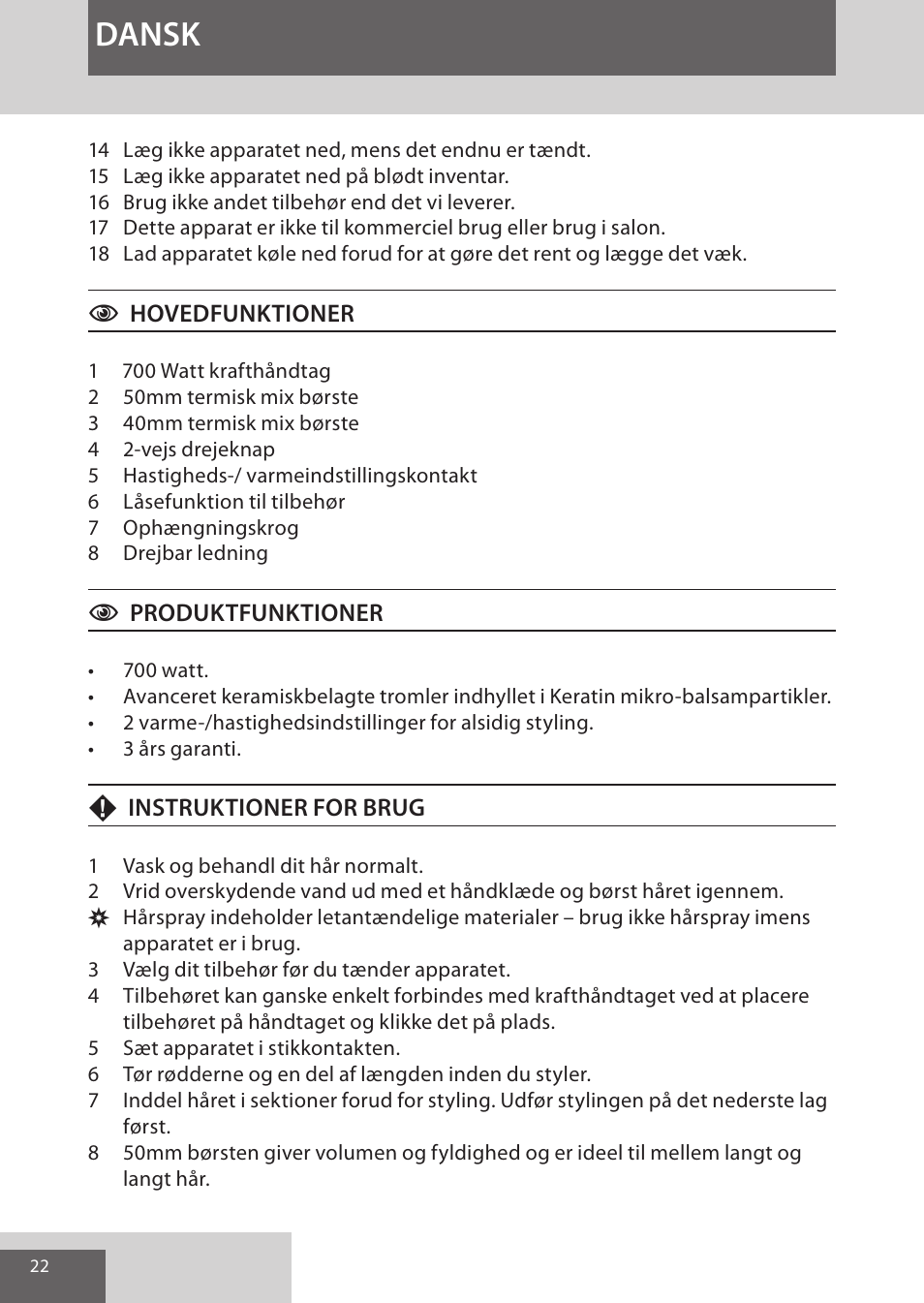 Dansk | Remington AS8090 User Manual | Page 22 / 68