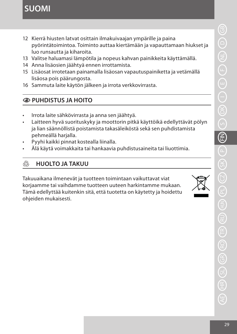 Suomi | Remington AS8090 User Manual | Page 29 / 68