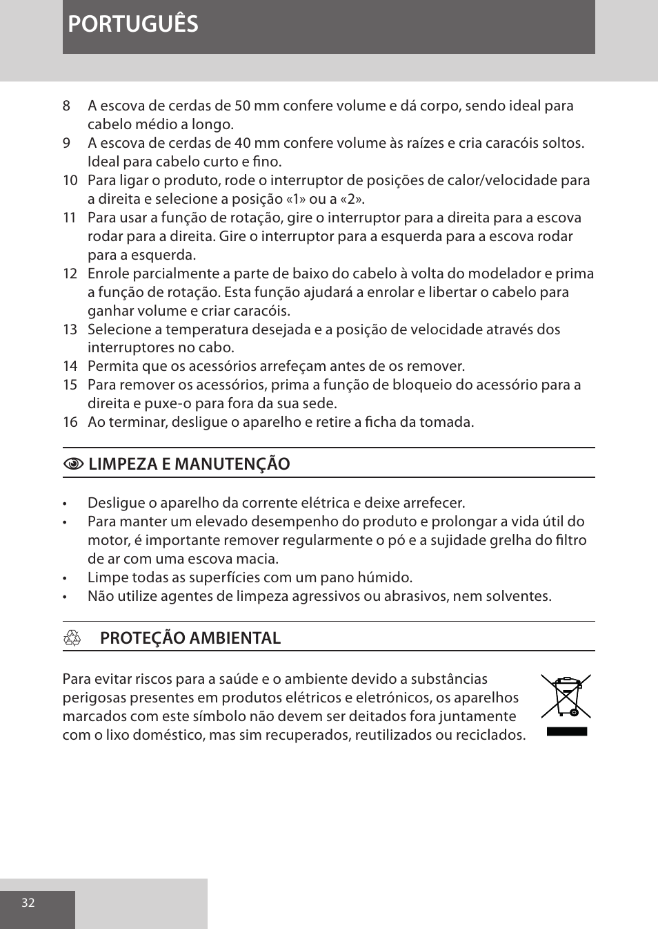 Português | Remington AS8090 User Manual | Page 32 / 68