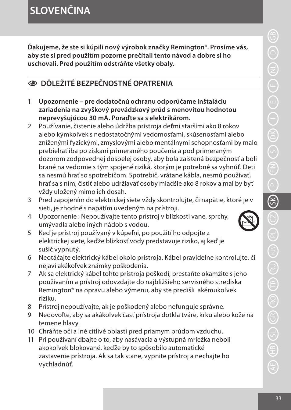 Slovenčina | Remington AS8090 User Manual | Page 33 / 68