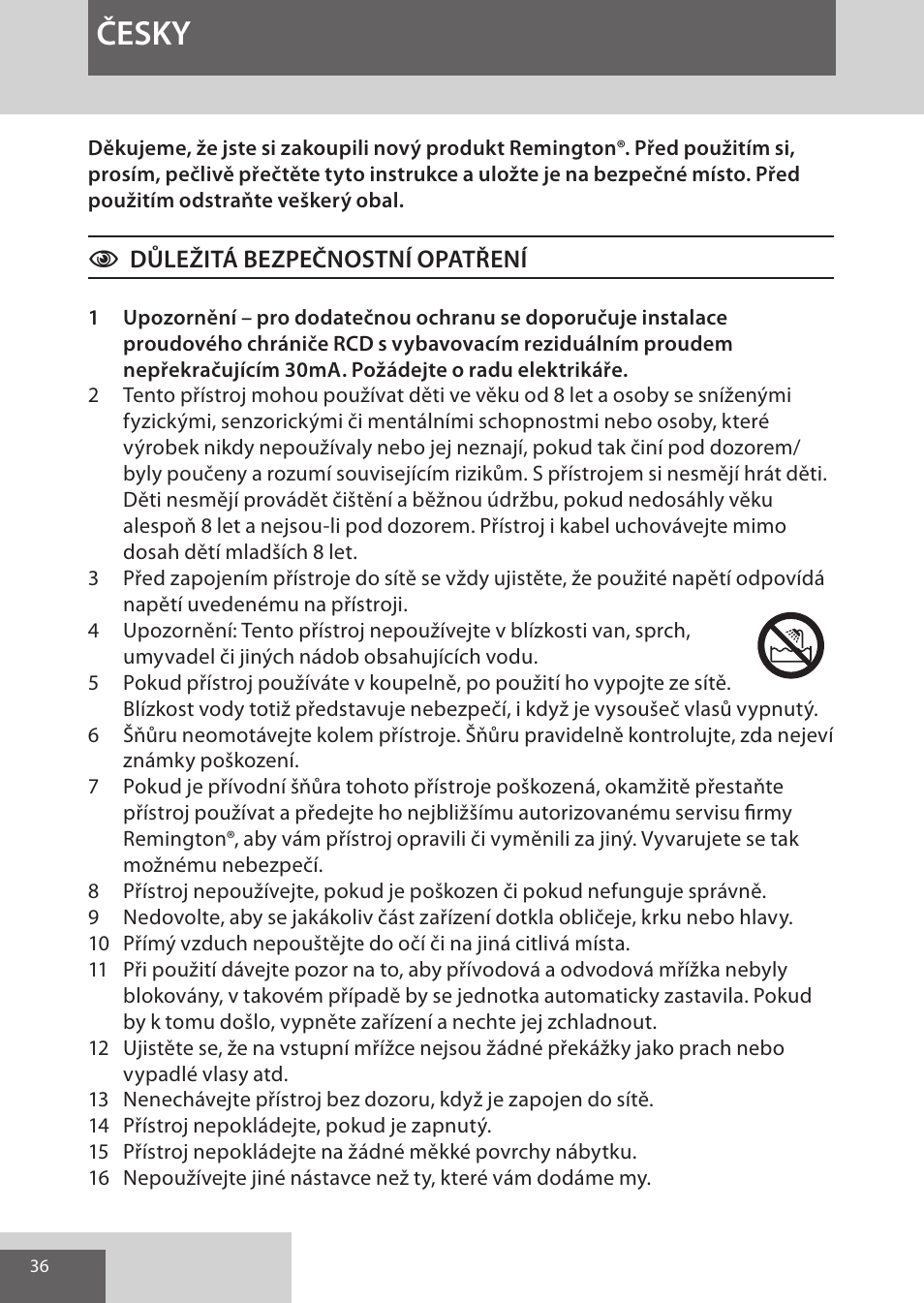 Česky | Remington AS8090 User Manual | Page 36 / 68