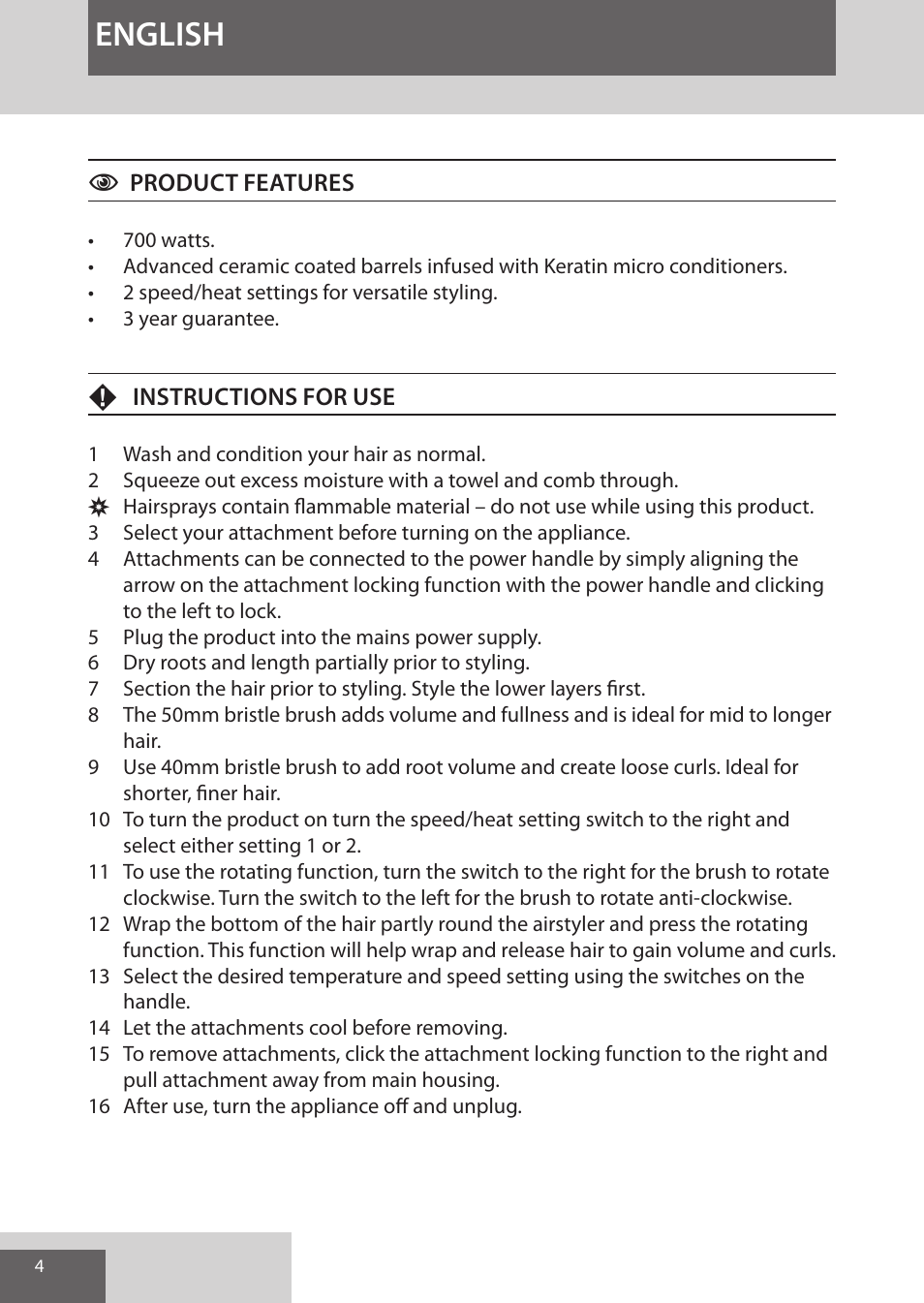 English | Remington AS8090 User Manual | Page 4 / 68
