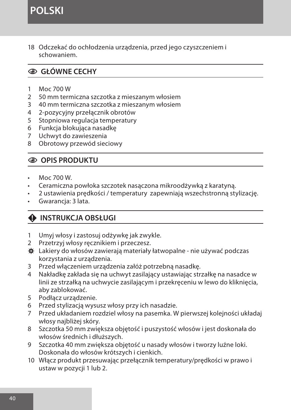 Polski | Remington AS8090 User Manual | Page 40 / 68