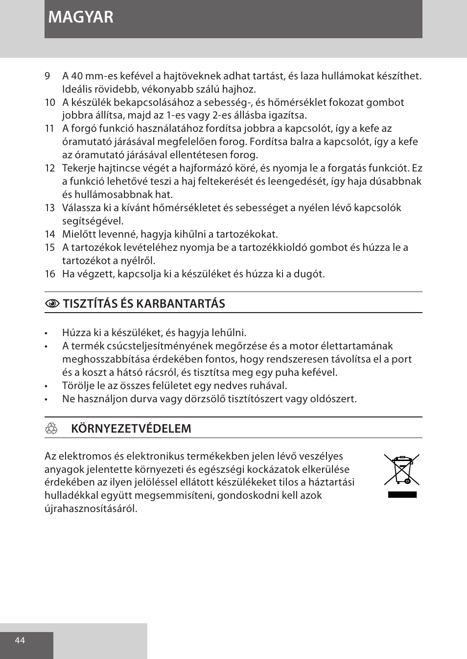 Magyar | Remington AS8090 User Manual | Page 44 / 68