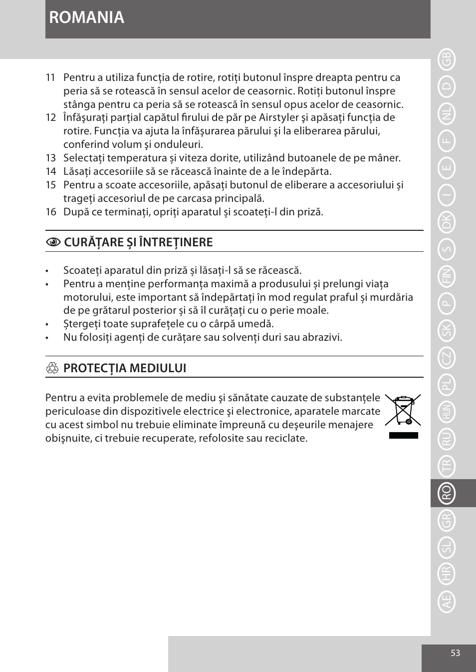 Romania | Remington AS8090 User Manual | Page 53 / 68