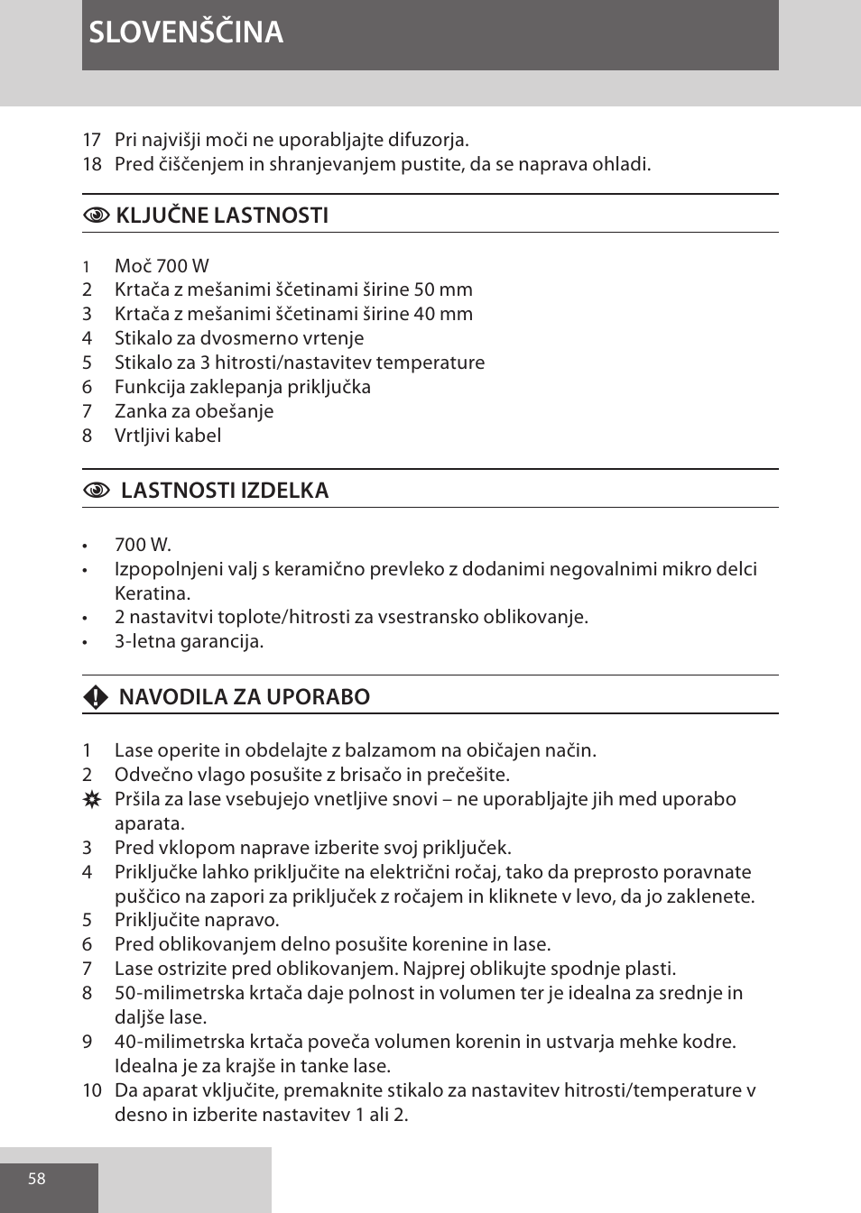 Slovenščina | Remington AS8090 User Manual | Page 58 / 68