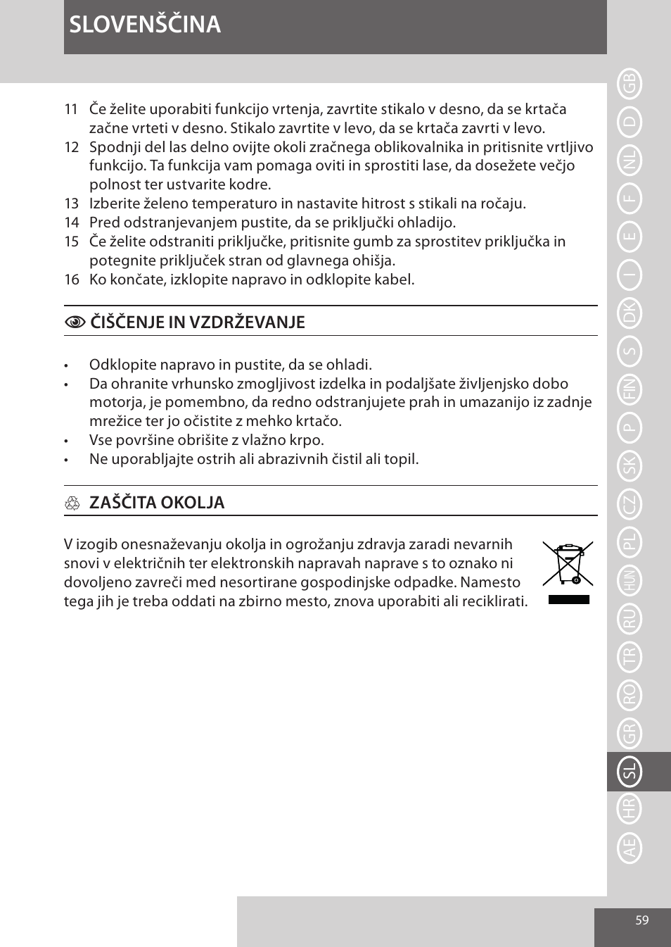 Slovenščina | Remington AS8090 User Manual | Page 59 / 68