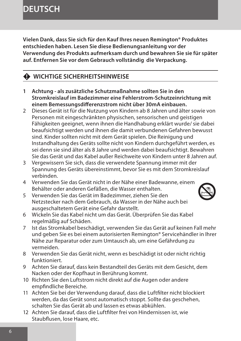 Deutsch | Remington AS8090 User Manual | Page 6 / 68