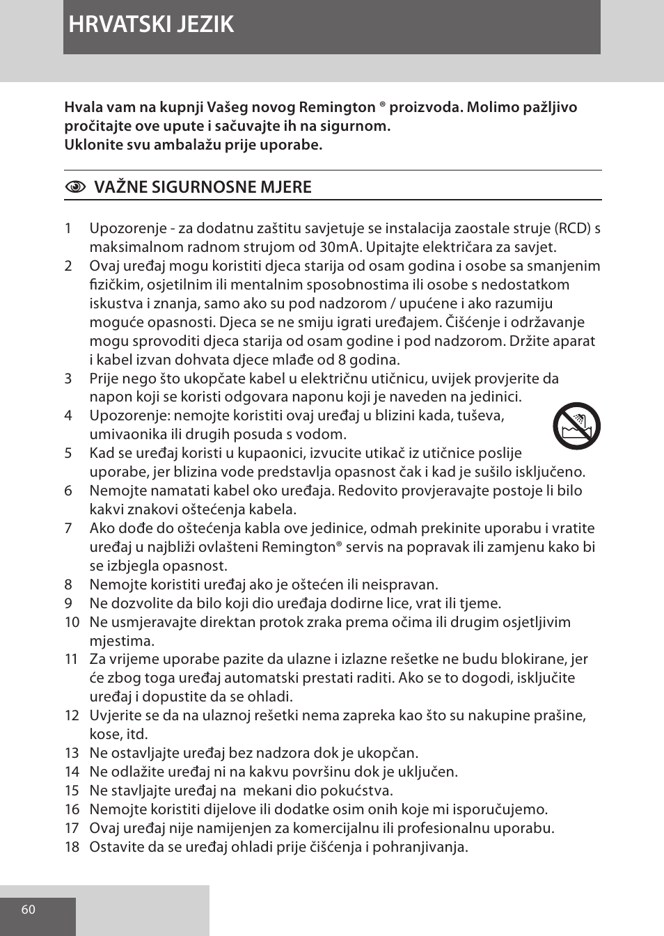 Hrvatski jezik | Remington AS8090 User Manual | Page 60 / 68