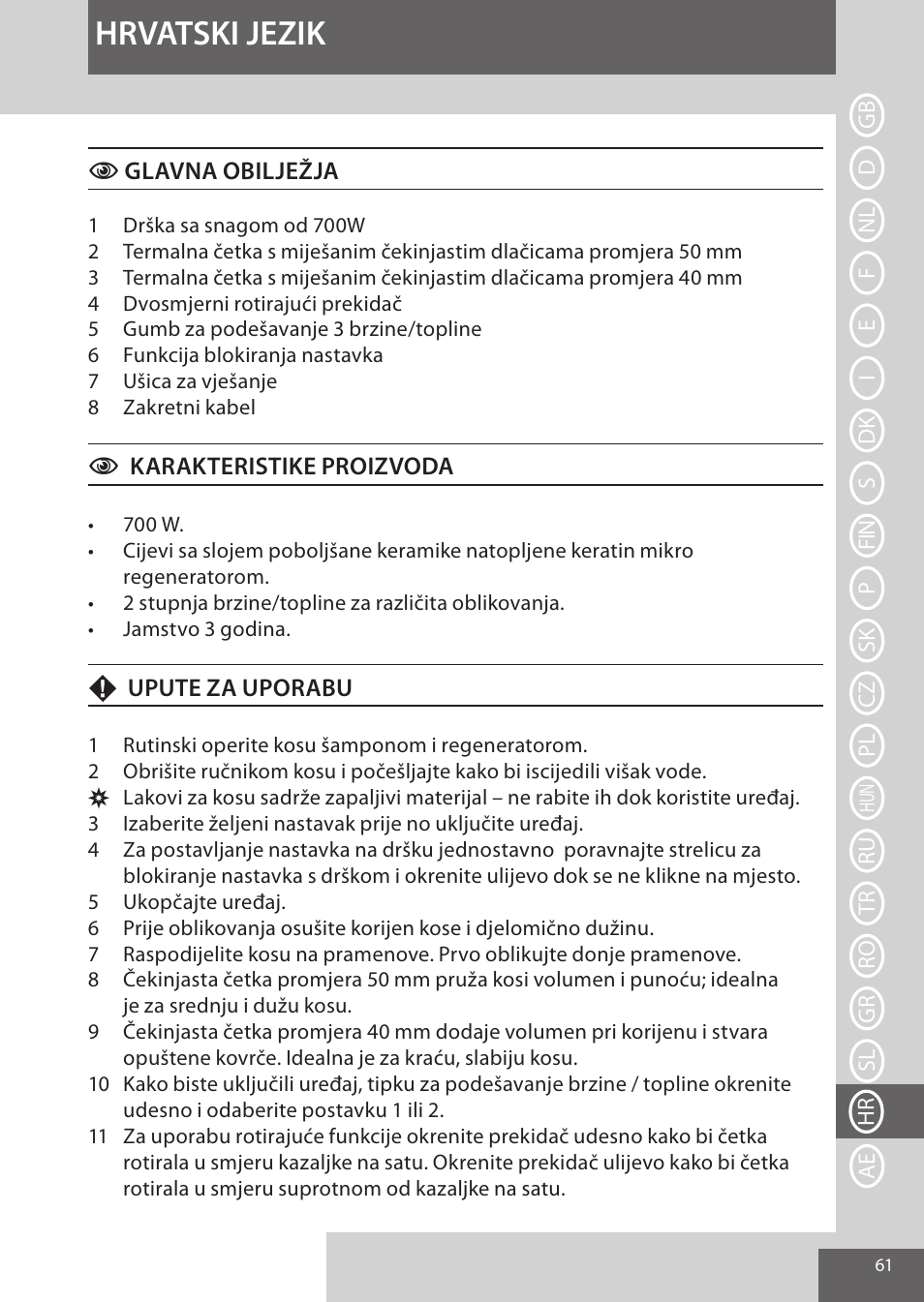 Hrvatski jezik | Remington AS8090 User Manual | Page 61 / 68
