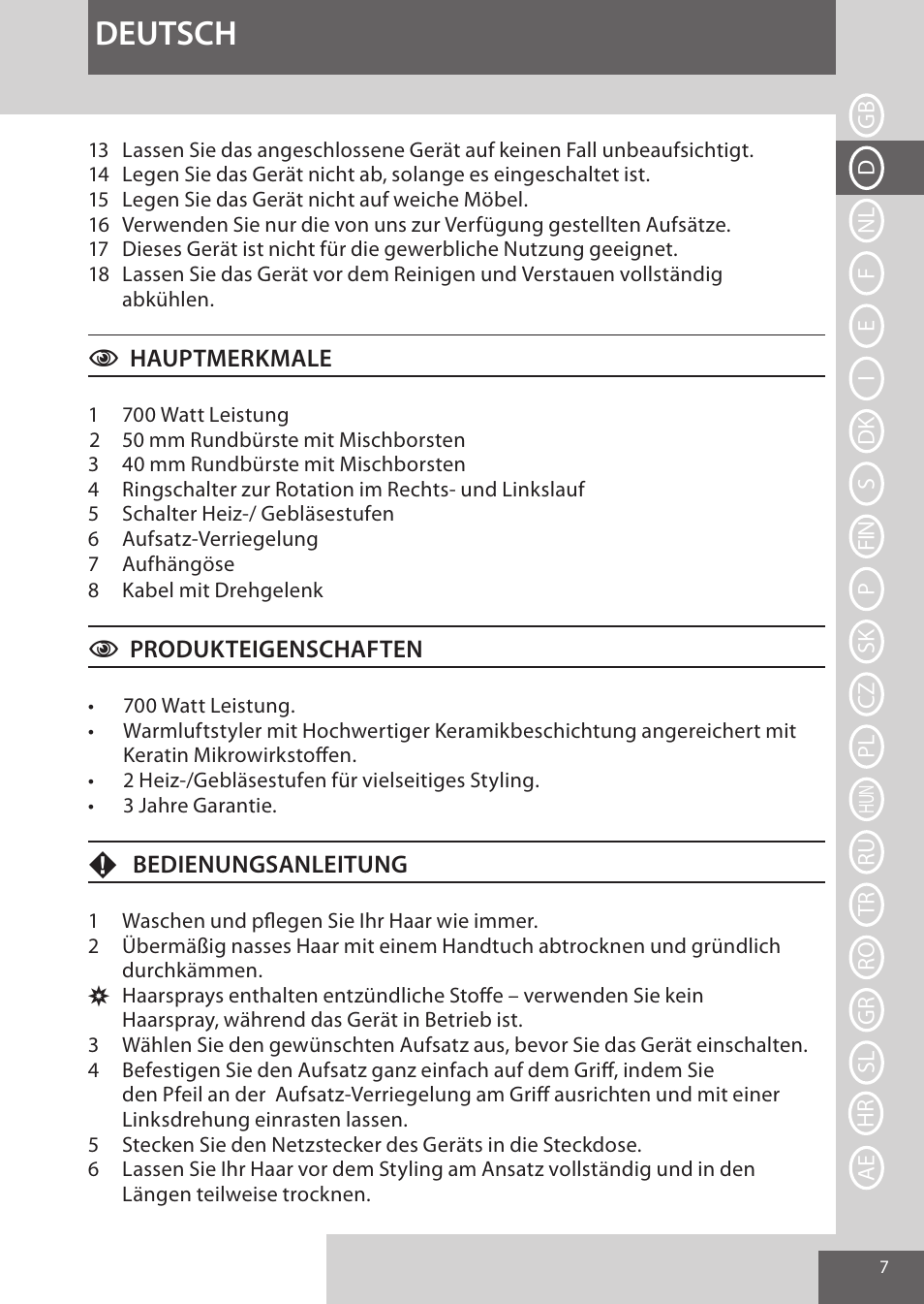 Deutsch | Remington AS8090 User Manual | Page 7 / 68