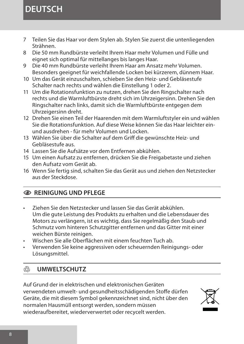 Deutsch | Remington AS8090 User Manual | Page 8 / 68