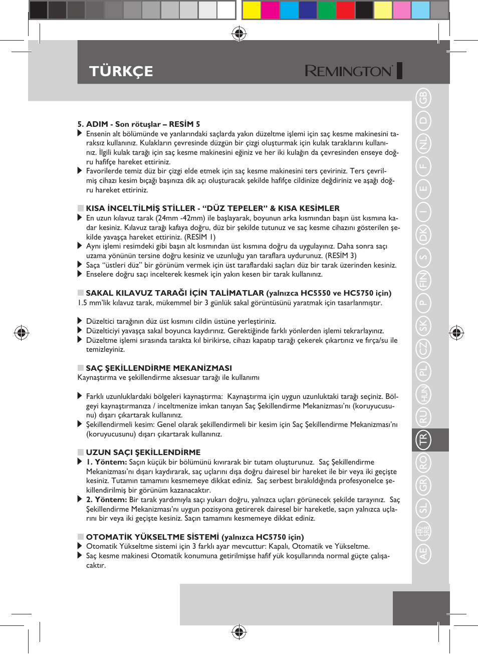 Türkçe | Remington HC5750 User Manual | Page 121 / 162