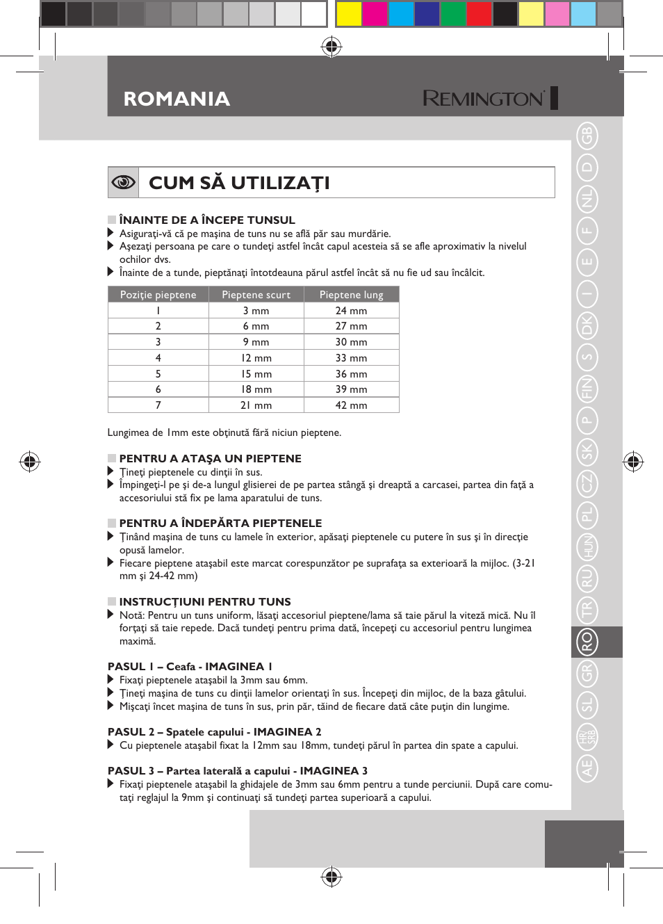 Romania, Cum să utilizaţi | Remington HC5750 User Manual | Page 127 / 162