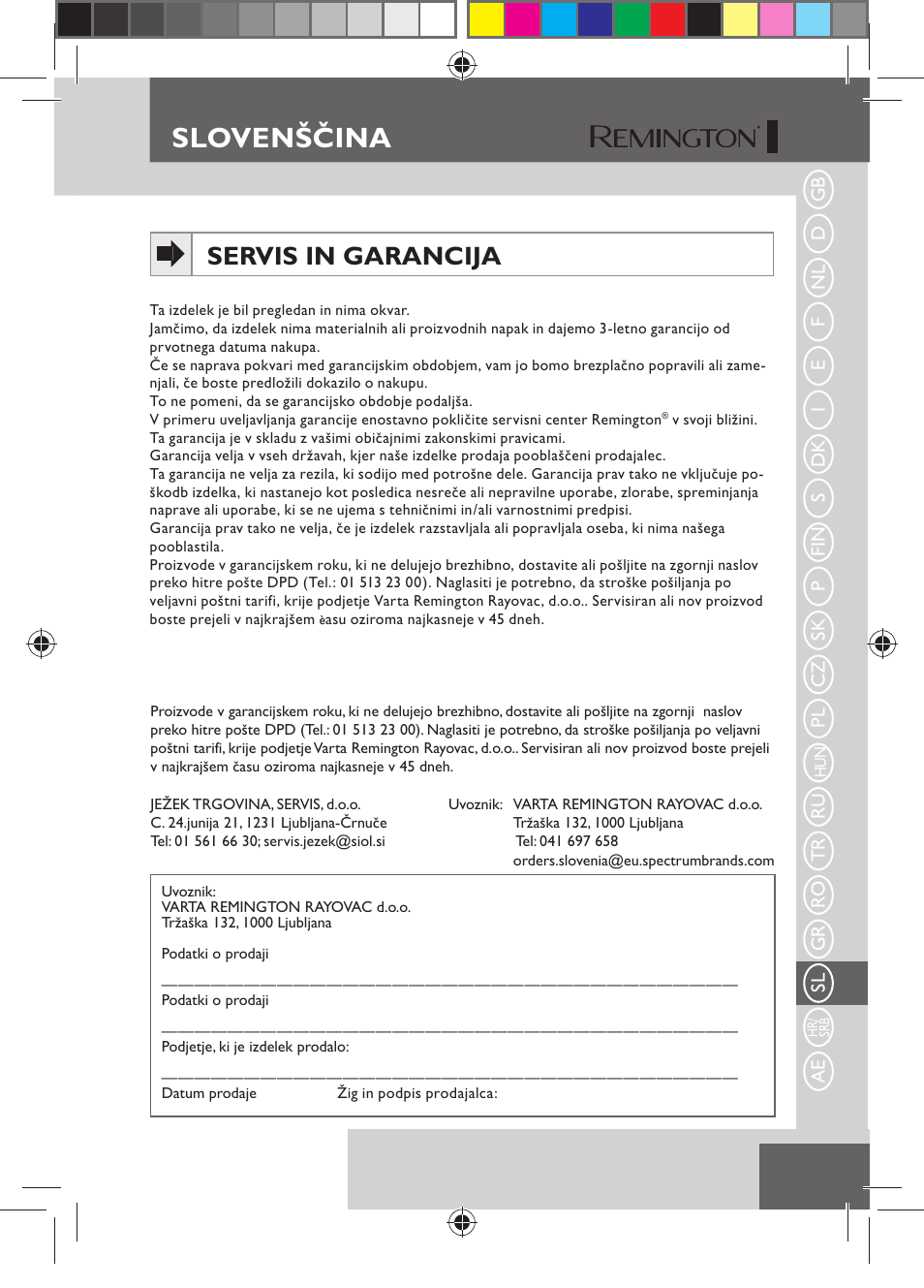 Slovenščina, Servis in garancija | Remington HC5750 User Manual | Page 147 / 162