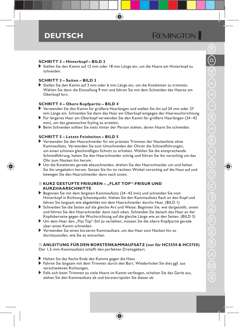 Deutsch | Remington HC5750 User Manual | Page 17 / 162