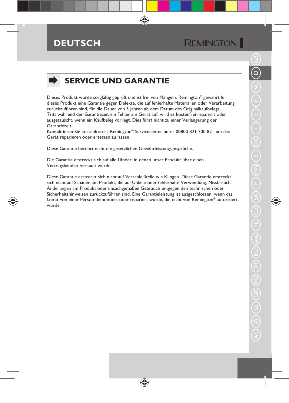 Deutsch, Service und garantie | Remington HC5750 User Manual | Page 21 / 162