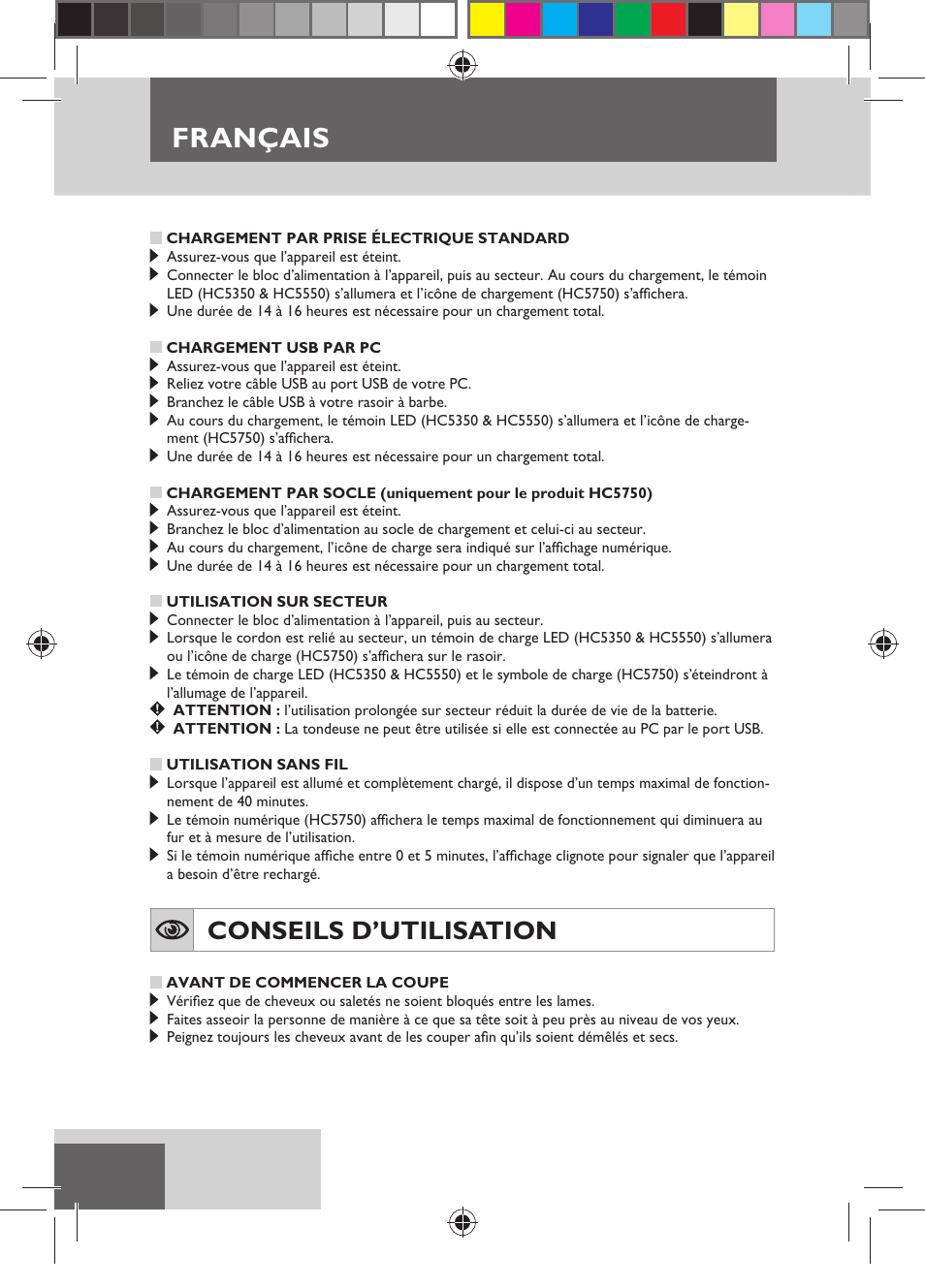 Français, Conseils d’utilisation | Remington HC5750 User Manual | Page 30 / 162