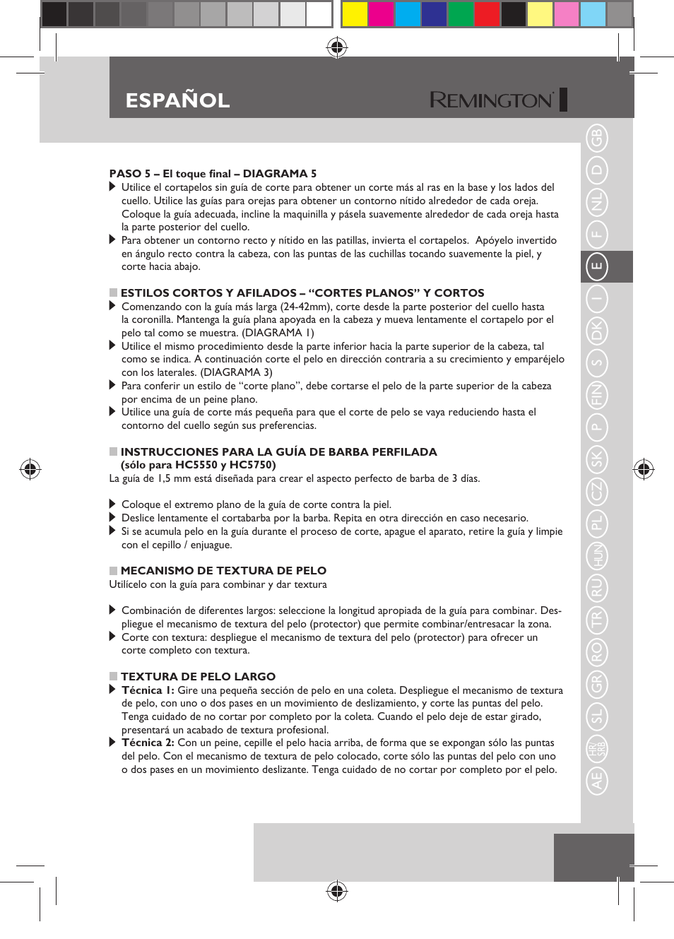Español | Remington HC5750 User Manual | Page 39 / 162