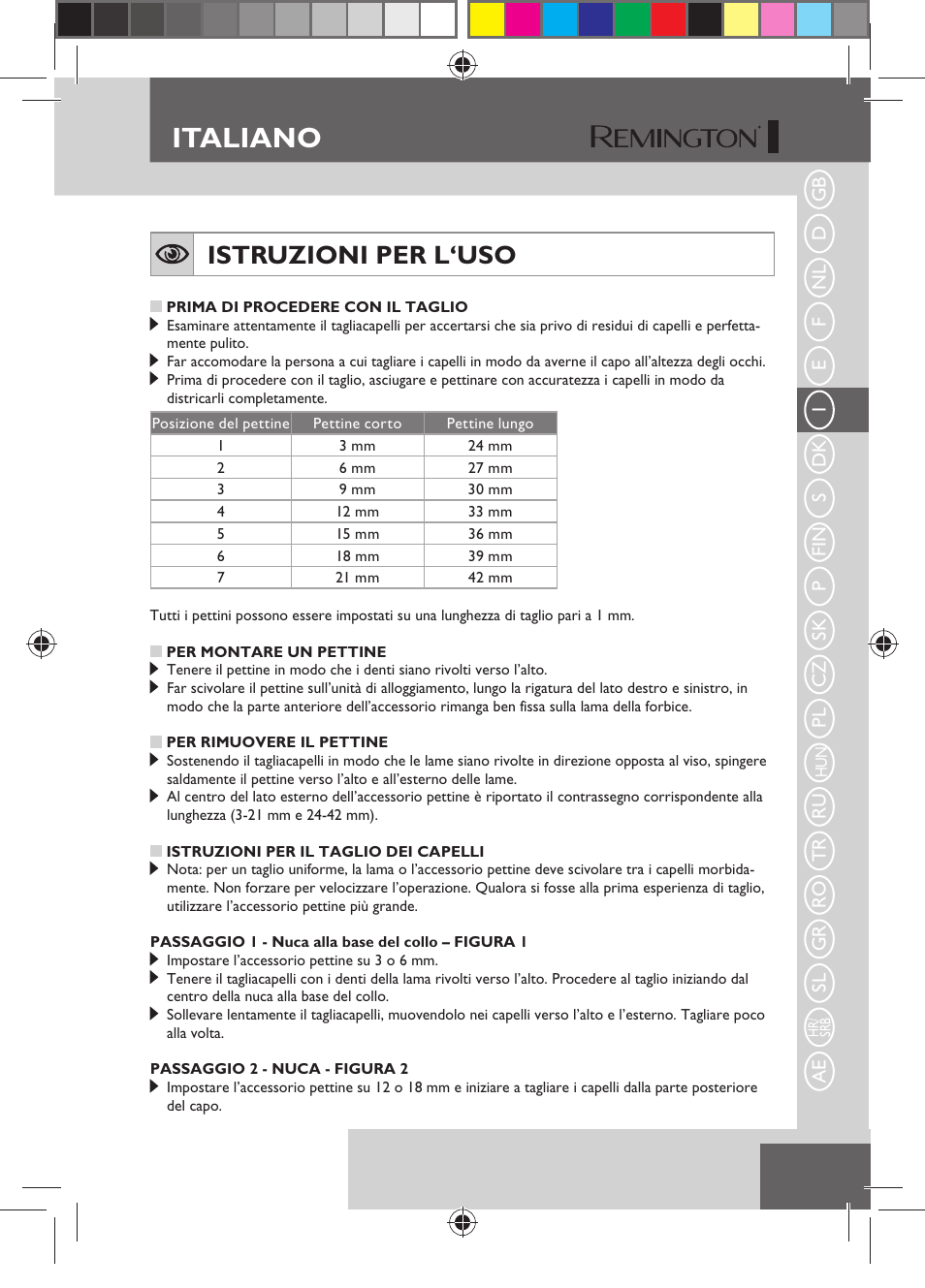 Italiano, Istruzioni per l‘uso | Remington HC5750 User Manual | Page 45 / 162