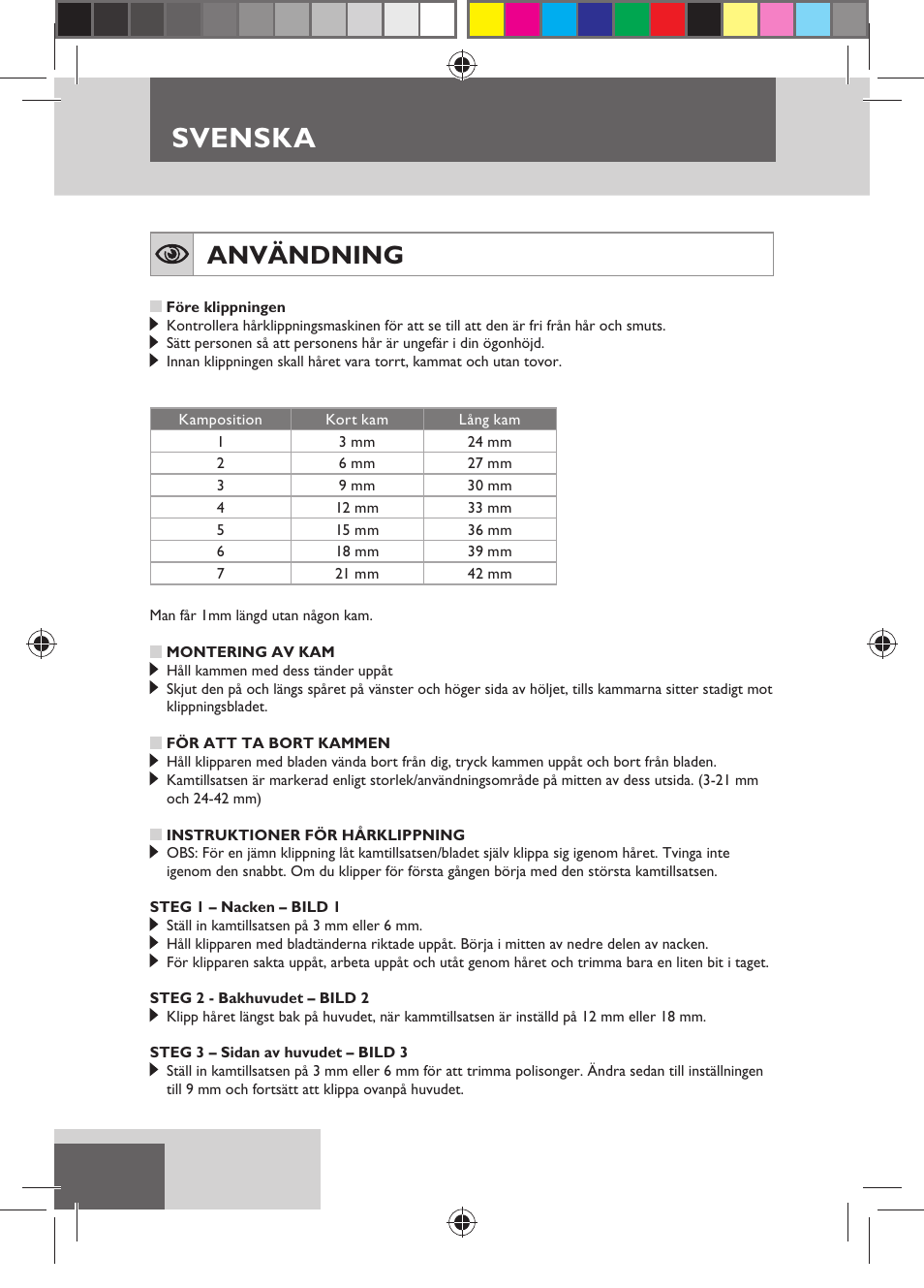 Svenska, Användning | Remington HC5750 User Manual | Page 60 / 162