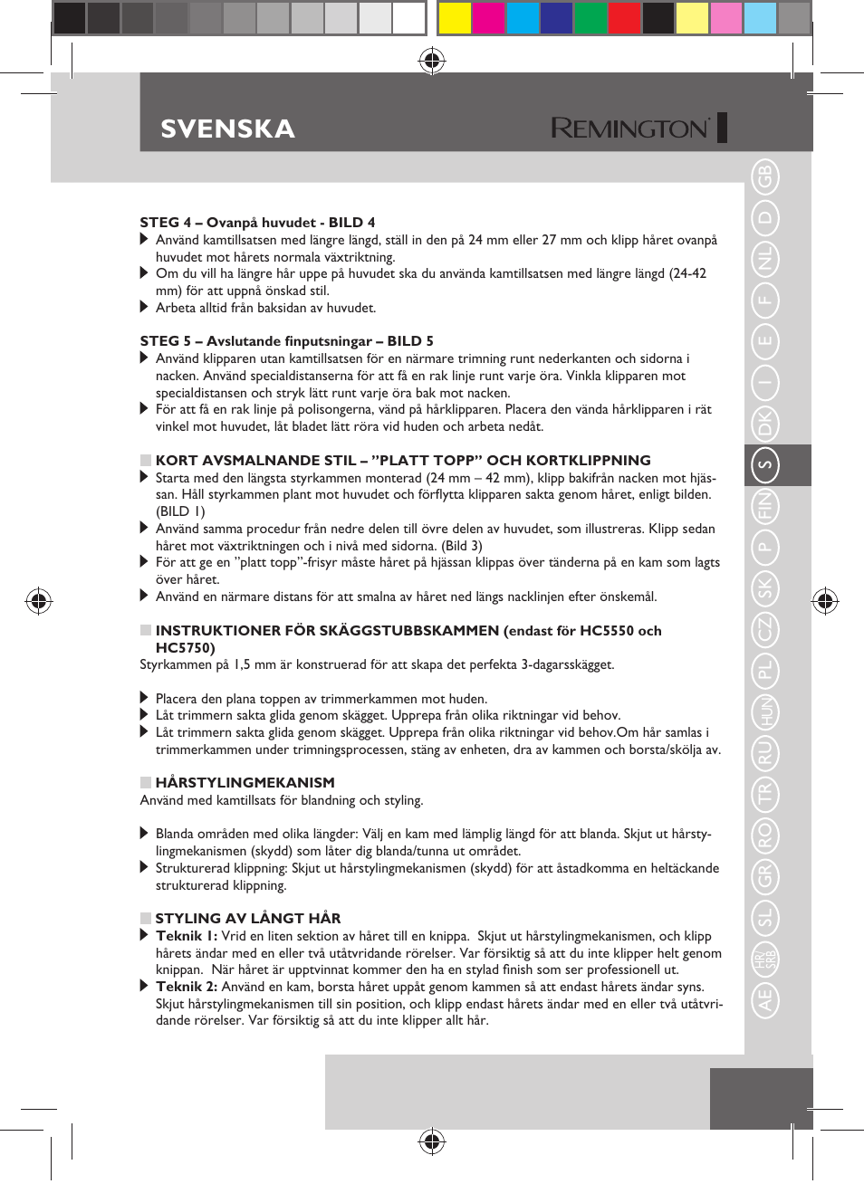 Svenska | Remington HC5750 User Manual | Page 61 / 162