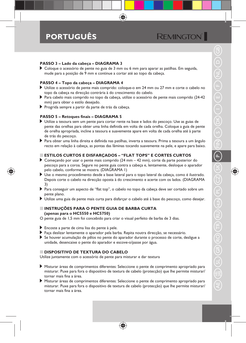 Português | Remington HC5750 User Manual | Page 75 / 162