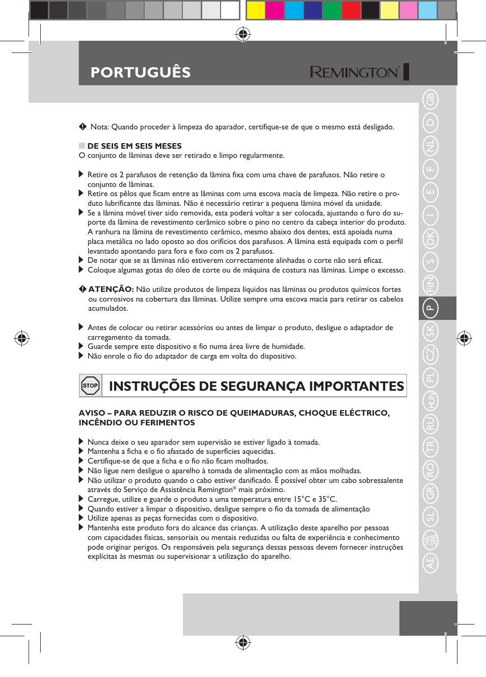 Português, Instruções de segurança importantes | Remington HC5750 User Manual | Page 77 / 162