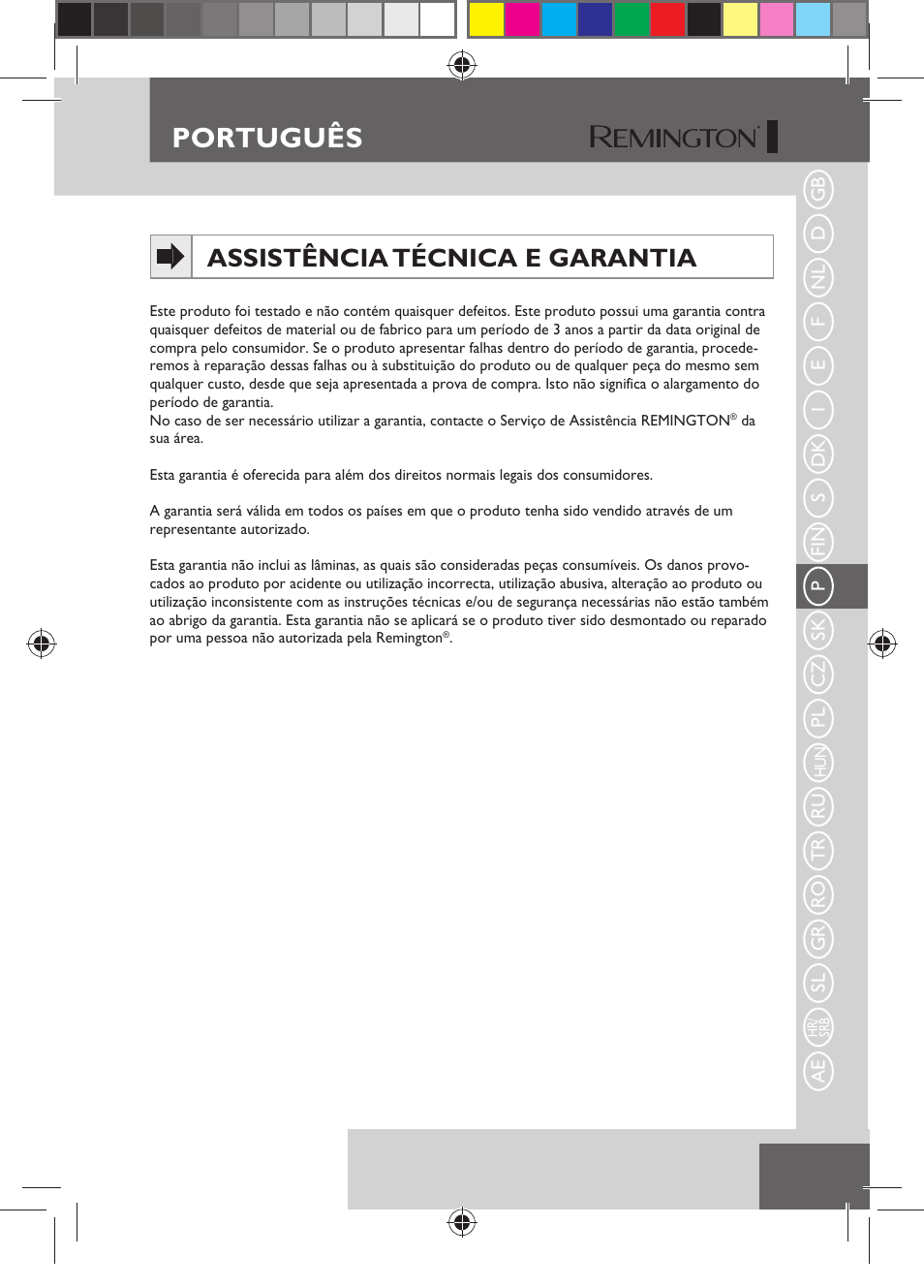 Português, Assistência técnica e garantia | Remington HC5750 User Manual | Page 79 / 162