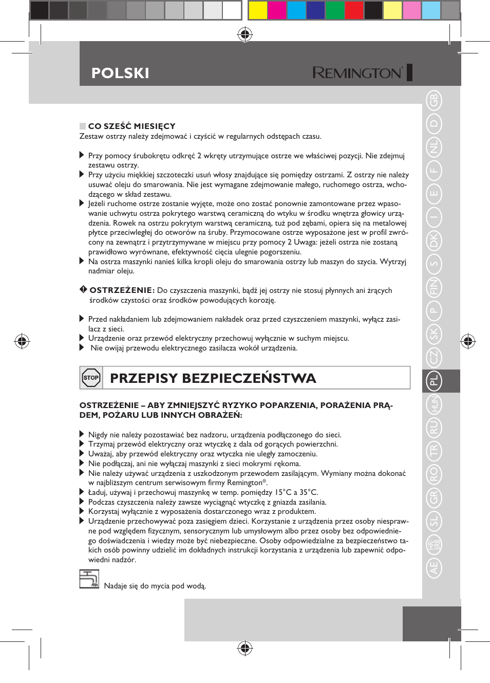 Polski, Przepisy bezpieczeństwa | Remington HC5750 User Manual | Page 99 / 162