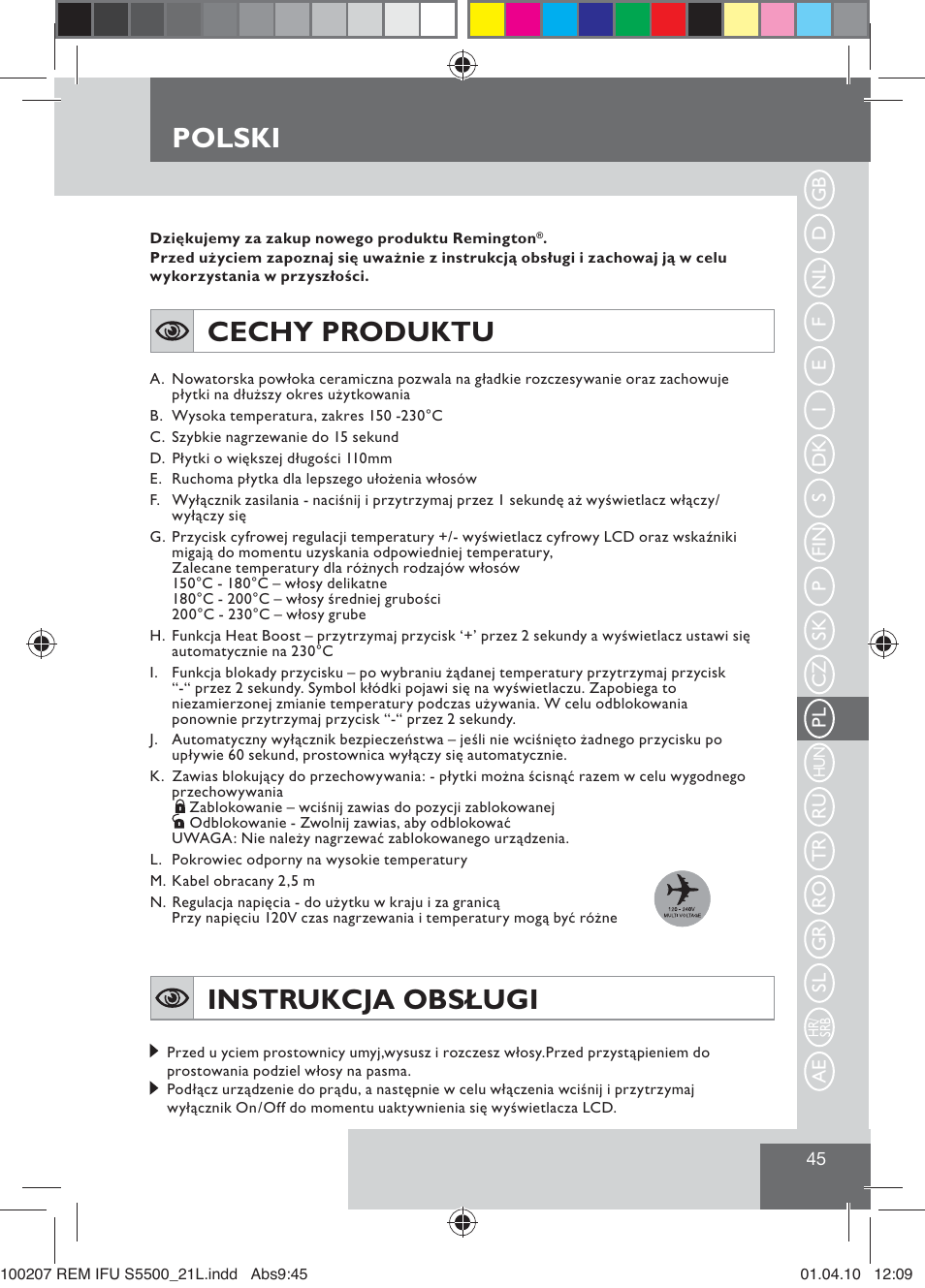 Polski, Cechy produktu, Instrukcja obsługi | Remington S5500 User Manual | Page 47 / 83
