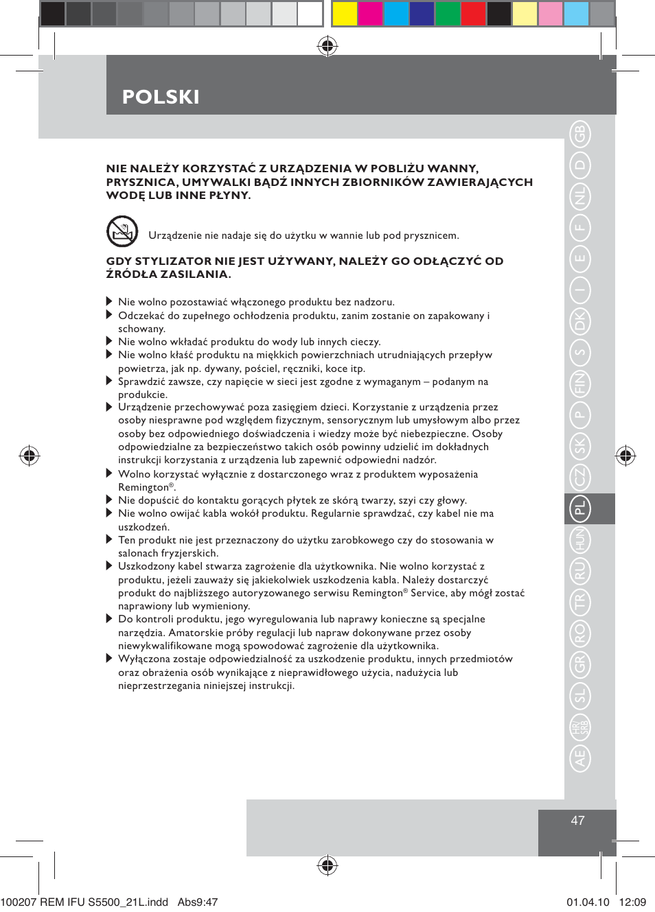 Polski | Remington S5500 User Manual | Page 49 / 83